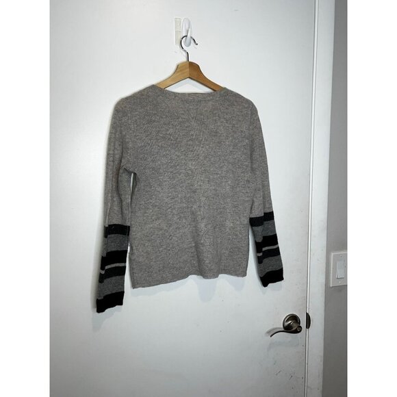 Deane & White Gray Cashmere Black Striped Sleeves Women's Sweater Size S - Picture 4 of 7